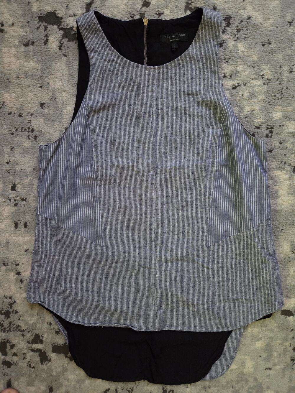 Rag & Bone Women's Denim Chambray Tank Top Striped Casual Preppy Linen Silk